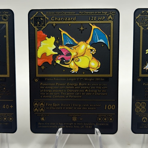 Pokemon CHARIZARD VENASAUR BLASTOISE black metal card custom cards - Picture 3 of 5